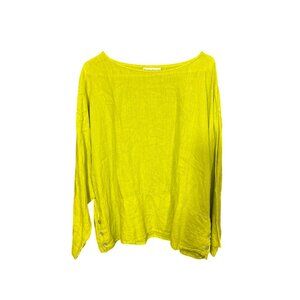 Bryn Walker Lime Green 100% Linen Top Size L Lagenlook USA MADE